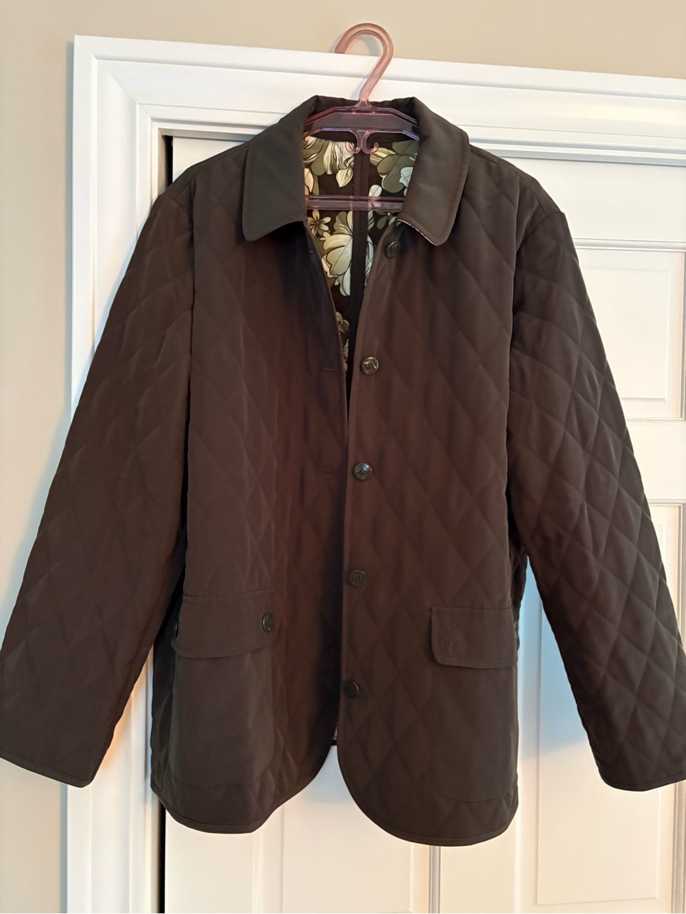 Women’s Quilted Coat with Floral Lining-Deep Green
